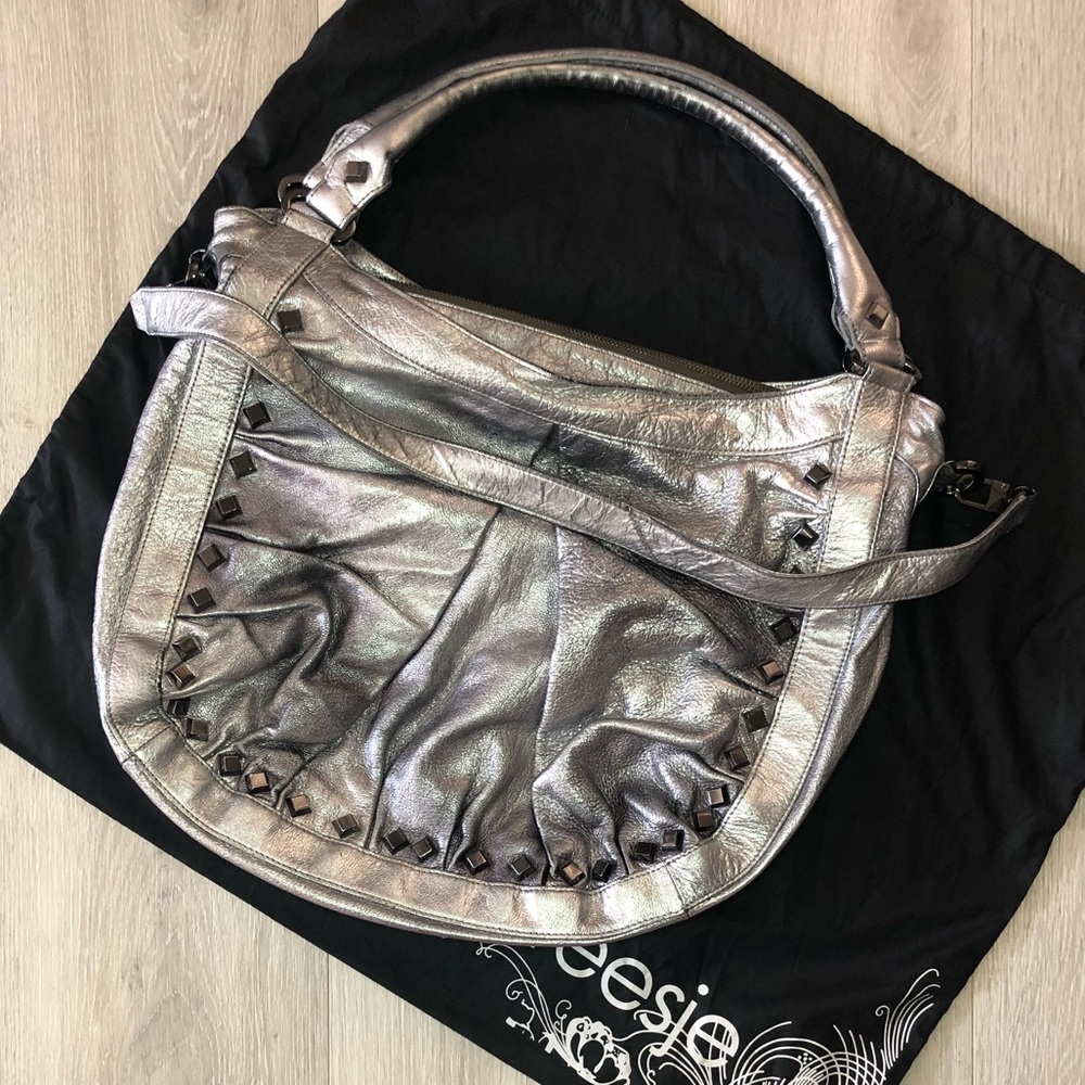 Treesje Silver Metallic Studded Marley Xbody Bag ✨